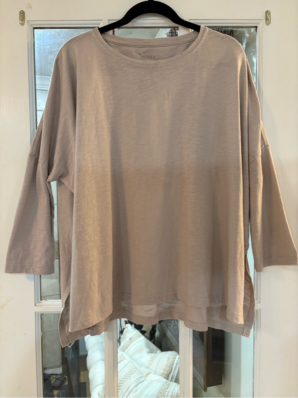Mersea One Size Oversized Taupe Coastal Slub Knit Top Side Slits - Picture 4 of 13